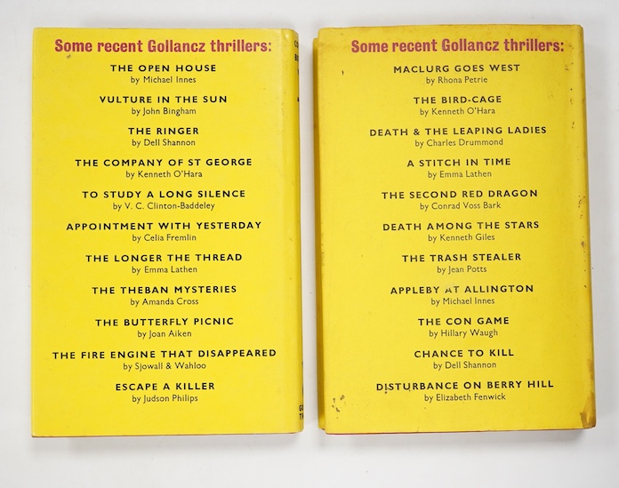 Asimov, Isaac - A Whiff of Death, 1st UK edition, 8vo, original red cloth, in an unclipped d/j, Victor Gollancz, London,1968 and Price, Anthony - Colonel Butler’s Wolf, 8vo, original red cloth, in an unclipped d/j. Victo